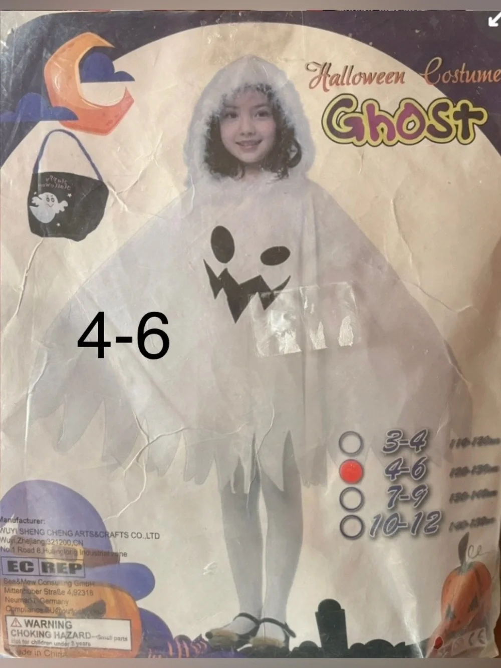 4-6 size Kids White Ghost Costume with Hood - Classic Halloween